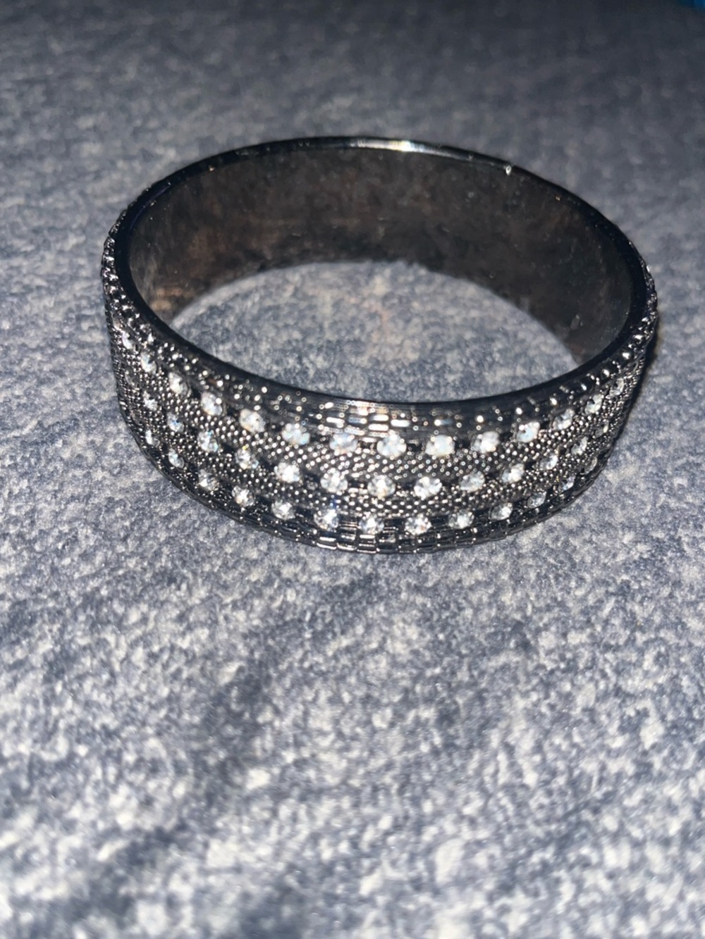 Sterling Silver Pavé Crystal Wide Band bracelet  - Silver